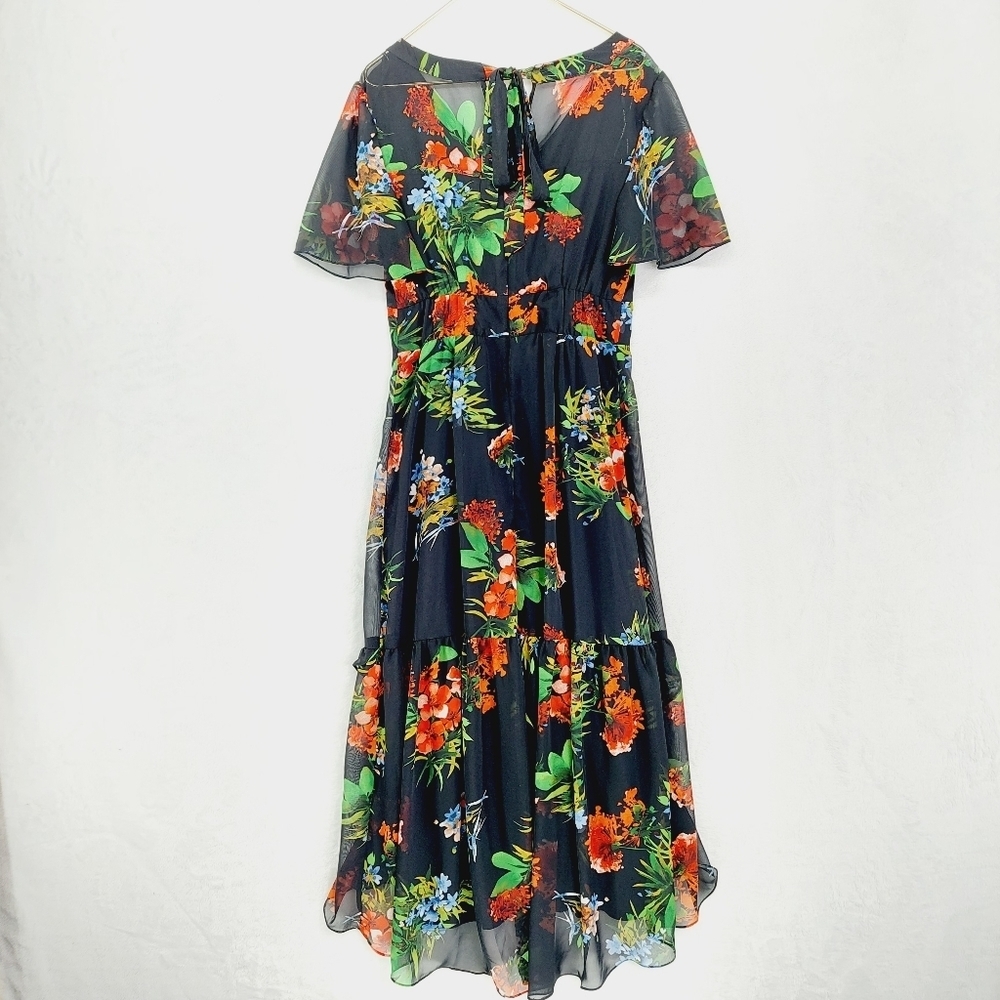 Julia Jordan V-Neck Floral Print Short Flutter Sleeve High-Low Maxi Dress P5105 - Picture 5 of 8